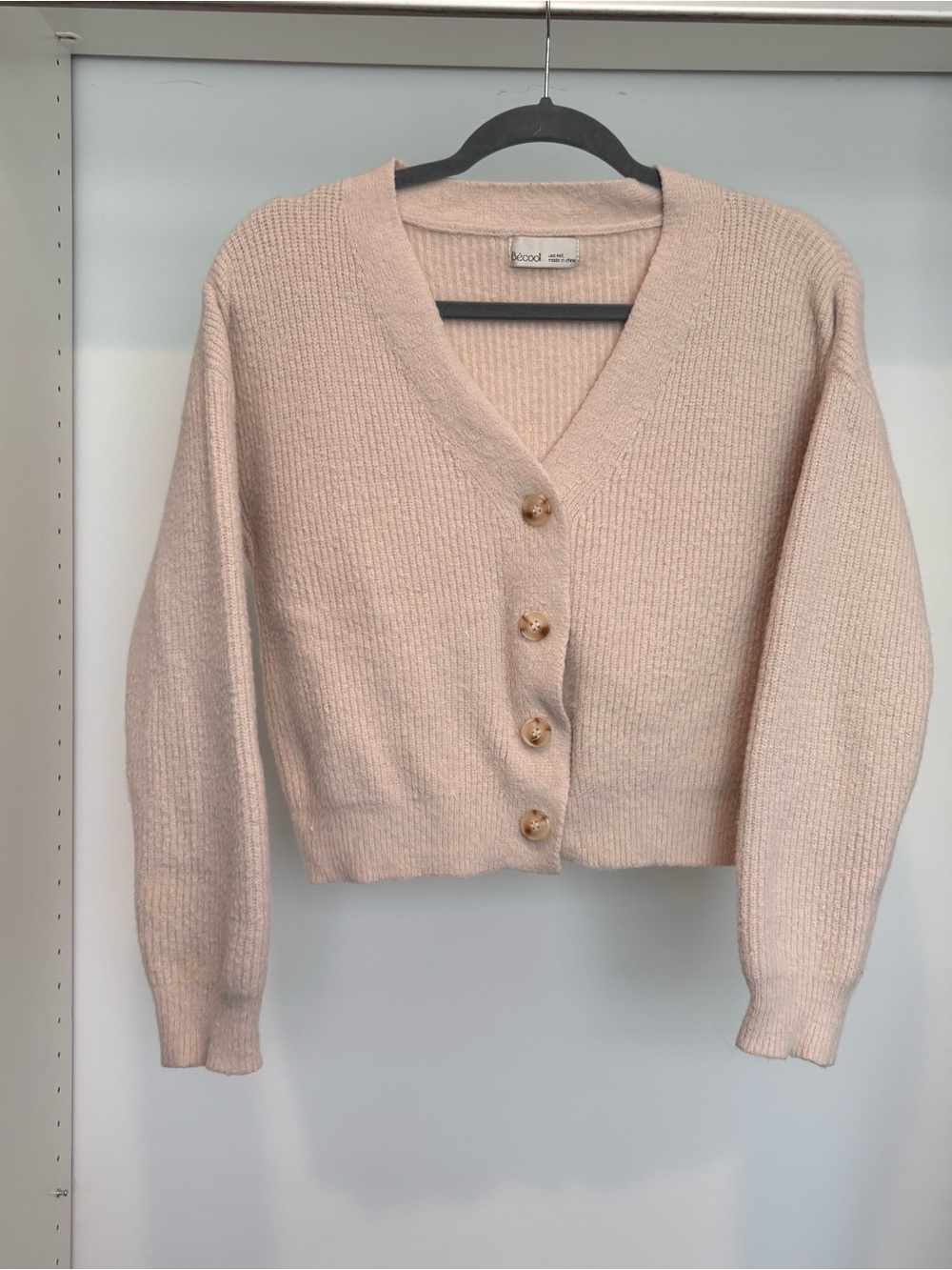 BE COOL beige Ribbed V-Neck Cardigan